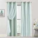Bujasso Aqua 80% Blackout Curtains with Sheer Overlay Mix and Match Double Layer Thermal Insulated Window Panels 84 inch for Living Room Bedroom Mint Green Drapes with Tiebacks Grommet Top 37"Wx84"Lx2