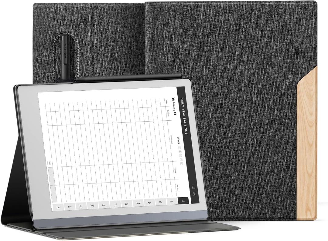 Ayotu Case for Remarkable 2 Paper Tablet 10.3" 2020 Released, Fabric Folio Cover with Pen Pocket, Stable Stand Design, Black & Light Cork (Exclusive Templates Provided)
