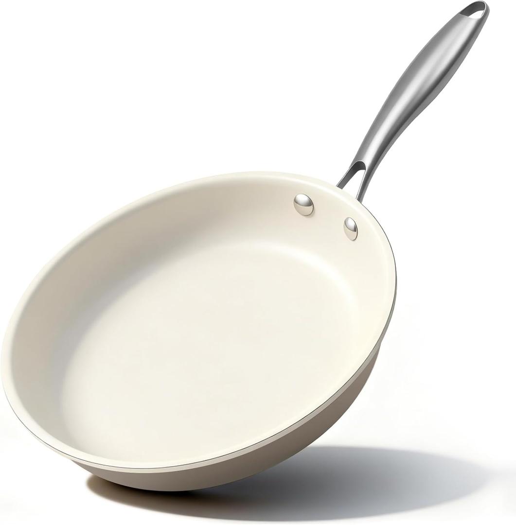 9.25 Inch Ceramic Nonstick Frying Pan Skillet - PFAS-Free, Non-Toxic, Oven Safe & Induction Ready, Aluminum Cookware with Stainless Steel Handle