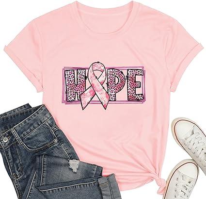 PQZ Breast Cancer Shirts for Women Cancer Awareness Tee Womens Butterfly Tee Shirt Cancer Survivor Tops (Small)