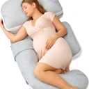 Momcozy G Shaped Pregnancy Pillow, Original Detachable Maternity Pillow with Flexible Belly Wedge Pillow for Pregnant Women, Full Body Support Pillows with Air Layer Cover, Grey and White