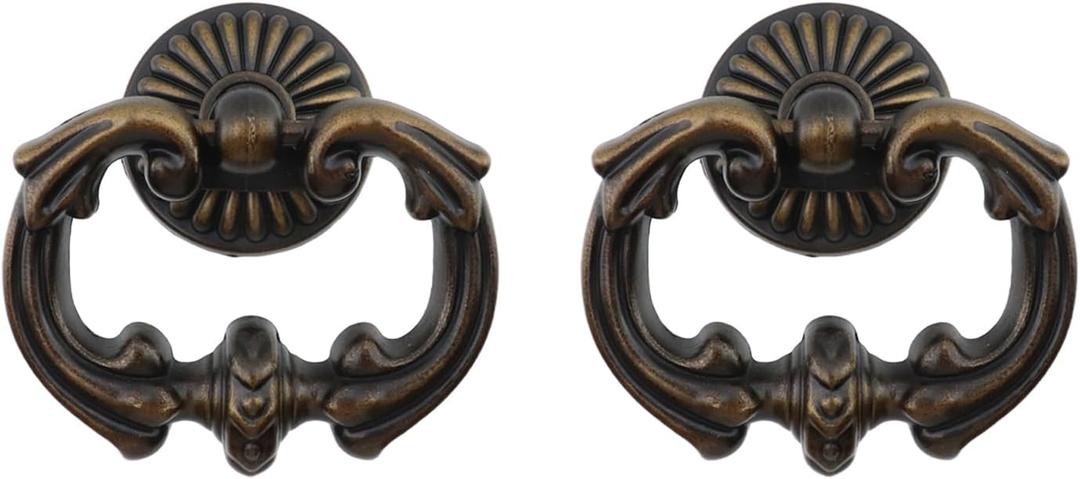 2Pcs Vintage Antique Bronze Cabinet Pulls French Provincial Single Hole Pull Ring Handles for Drawer Dresser Wardrobe Cupboard (2" Length, 2Pcs)