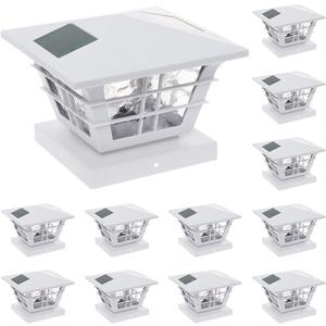 GreenLighting Cape Cod Solar Post Cap Lights Fits 4x4 Wood, 4x4 & 5x5 PCV/Vinyl Outdoor Solar Powered Post Cap Light, Fence Post, Landscaping, Deck, Garden- Bright LED, Waterproof White 12 Pack