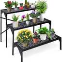 aboxoo 3 Tiers Metal Plant Stand, Ladder Flower Pots Holders, Step Display Rack, Heavy Duty Utility Storage Organizer Rack for Home Garden Patio Balcony, Stair Style Stand