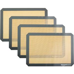 Amazon Basics Silicone, Non-Stick, Food Safe Baking Mat, Pack of 4, Beige/Gray, Rectangular, 16.5" x 11.6"