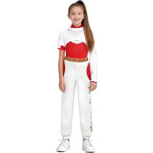 Dagmar Christmas costume role-playing children's cheerleading mesh top hooded jacket set (5-6 Years, Red)