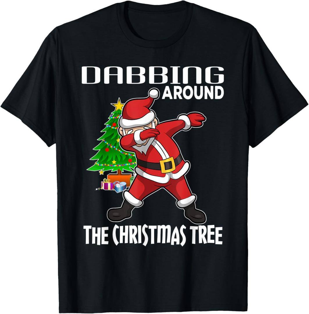 Boys Christmas Shirts Dabbing Around the Christmas Tree T-Shirt