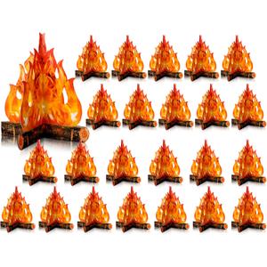 Boao 24 Set 12 x 10 Inch Fake Fire Fake Flame Bulk 3D Cardboard Campfire Camping Decoration Centerpiece Artificial Flames Faux Fire for Camp Bachelorette Christmas Thanksgiving Party(Gold Orange)