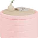 22" Round Storage Ottoman,Boucle Sherpa Ottoman with Tray, Faux Teddy Foot Rest Coffee Table for Bedroom Dorm Living Room,Pink, 22.2"D x 22.2"W x 15.8"H