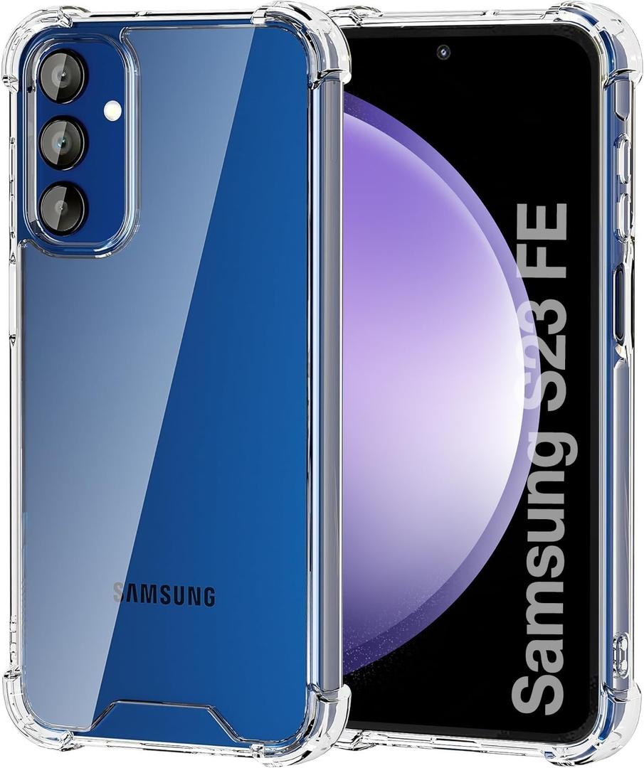 KIOMY Clear Case for Samsung Galaxy S23 FE 5G，Shockproof Bumper Protective Cover Hard PC Back + Flexible TPU Raised Bezel Hybrid Design Slim Fit with Airbag Corners