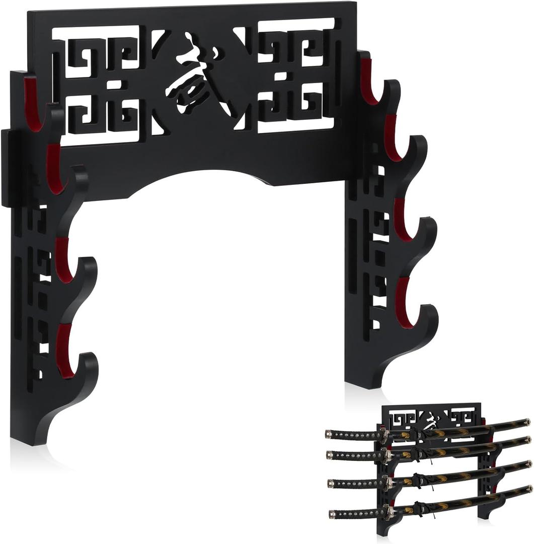 Barydat Katana Holder Sword Stand Wall Mount Samurai Sword Display Katana Rack Hanger Japanese Wakizashi Hobby Collection Gifts for Men(4 Tier,Valiant)