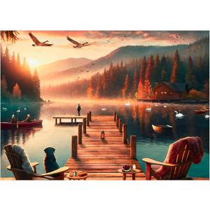 1000 Pieces Puzzle for Adults, Rocorose Lakeside Evening Sunset Scenery Cabin Jigsaw Puzzle, Nature Landscape Challenging Family Puzzle Gift Perfect for Game Nights