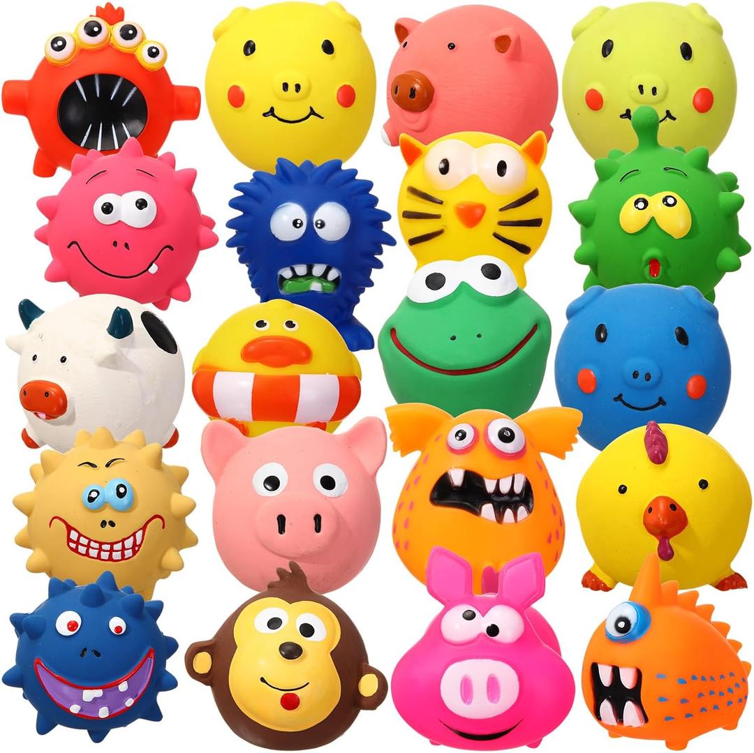 Shappy 20 Pcs Latex Dog Squeaky Toys, Soft Rubber Chew Squeaky Dog Toys Balls for Funny Animal Sets Interactive Fetch Play Chew Molar for Small Medium Dogs Pets