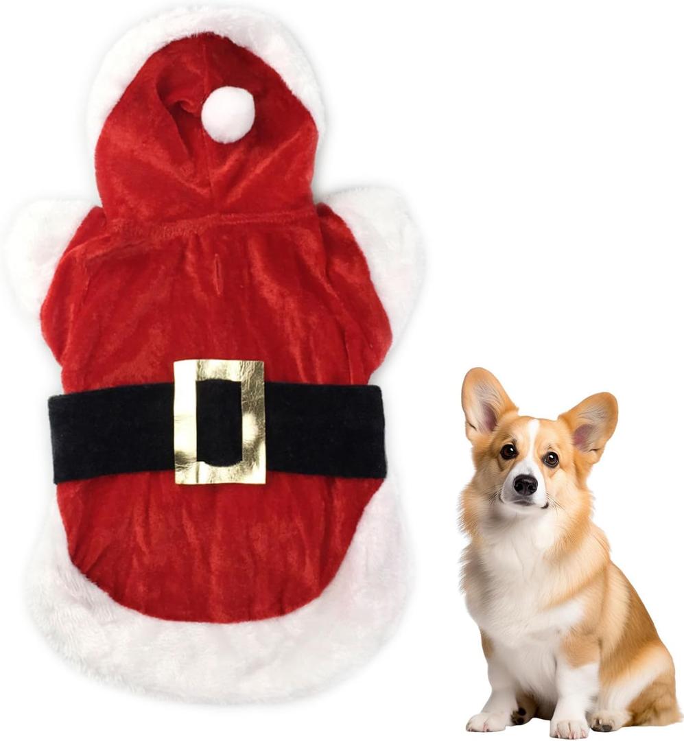 Santa Dog Costume Christmas Pet Clothes Winter Hoodie Coat Clothes for Dog Pet Clothing with Hat Chihuahua Yorkshire Poodle Cats Puppies (Red, XS)