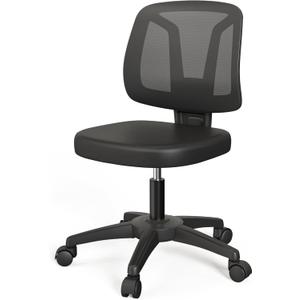 Armless Office Chair Ergonomic Swivel Small Computer Desk Chairs No Armrests with Wheels Adjustable Height Black Task Chairs Without Arms for Small Spaces (Y Shaped Lumbar Support)