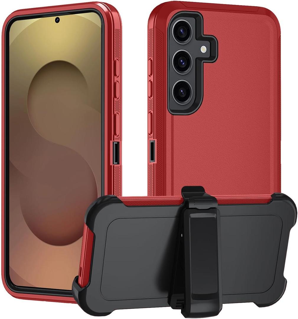 Miimall for Samsung Galaxy S25 Case with Clip, with 360 Rotating Kickstand, Anti-Drop, Heavy Duty Shockproof and Dual Layer Military Grade Protective for Samsung S25 Pouch, Red-Black