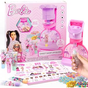 Horizon Group USA Barbie Sweet Shop Lip Gloss Making Kit, Makes 12 Barbie Accessories, Barbie Lip Glosses & Keychains, Arts and Crafts kit for Kids Ages 6+, Gifts for 6 Year Old Girl, Multi