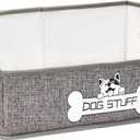 Collapsible Fabric Dog Toy Box and Storage Bin With Handle - Trapezoid Basket Chest Organizer for Pet Toys, Blankets and Accessories (Grey)