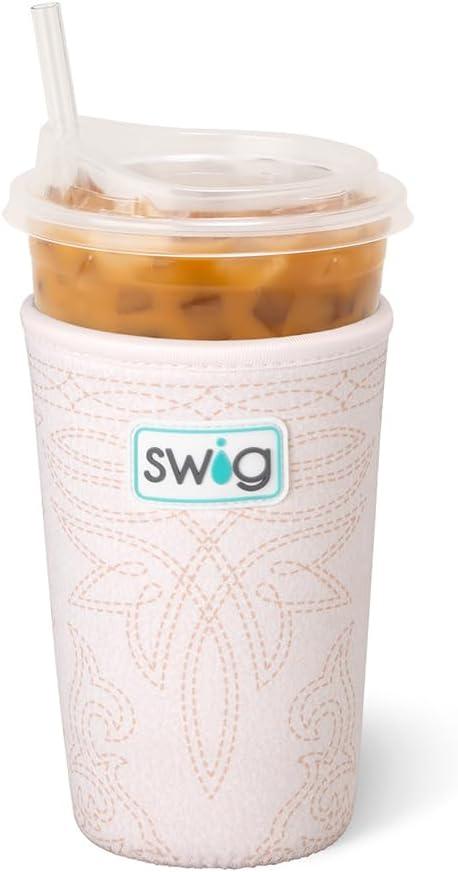 Swig Life Medium Iced Cup Coolie, Standard 22oz Iced Coffee Cup Insulator Sleeve with Handle, Neoprene Insulated Coolie Keeps Drinks Cold (Saddle Stitch Cream)