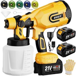 Cordless Paint Sprayer Gun with Battery 2 of 4000mAh, Battery Level Display, 5 Copper Nozzles 1200ML Containers Airless HVLP Paint Sprayer for House Painting Furniture Cabinets Fence Wall.