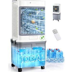 Evaporative Air Cooler, Portable Air Conditioners With 10 Gallon Water Tank | Swamp Cooler,Windowless Portable AC Unit Cooling Fan That Blow Cold Air,Ultra Quiet for Indoor,Outdoor,Garden,Room,Restaurant