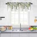 Sage Green Leaf Valances for Windows Spring Summer Kitchen Curtains for Window Over Sink Eucalyptus Botanical Rod Pocket Short Curtains for Small Window for Basement Bathroom and RV,54" W x 18" L