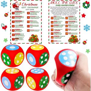 4 Sets Christmas Exchange Game Dice, 2.6 Inch Santa Swap Gift Christmas Group Party Game for Family Board Xmas Large Foam Dice White Elephant Gift Exchange