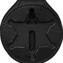 Perfect Fit Sheriff Star Badge Holder Belt Badge Clip and Neck Chain Black Leather (Cutout 199)
