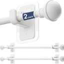 ENJOYBASICS 2 Pack No Drill Curtain Rods for Window 28 to 48 Inches, 5/8 Inch Diameter Renter Friendly Drapery Rod with Adhesive Brackets without Drilling, Adjustable from 27 to 52 Inches, White