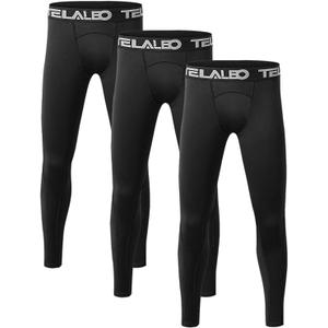 TELALEO 3 Pack Men's Compression Pants Leggings Sports Tights Performance Athletic Baselayer Workout Running (M, Black)