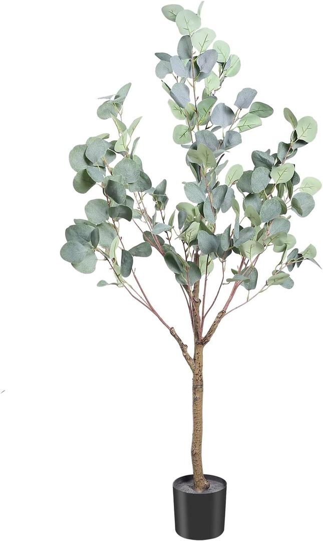 4FT Tall Faux Eucalyptus Tree, Artificial Plants with Realistic Trunk and Lifelike Leaves for Home Office Decor 4FT Fake Eucalyptus Tree for Home House Office Dcor