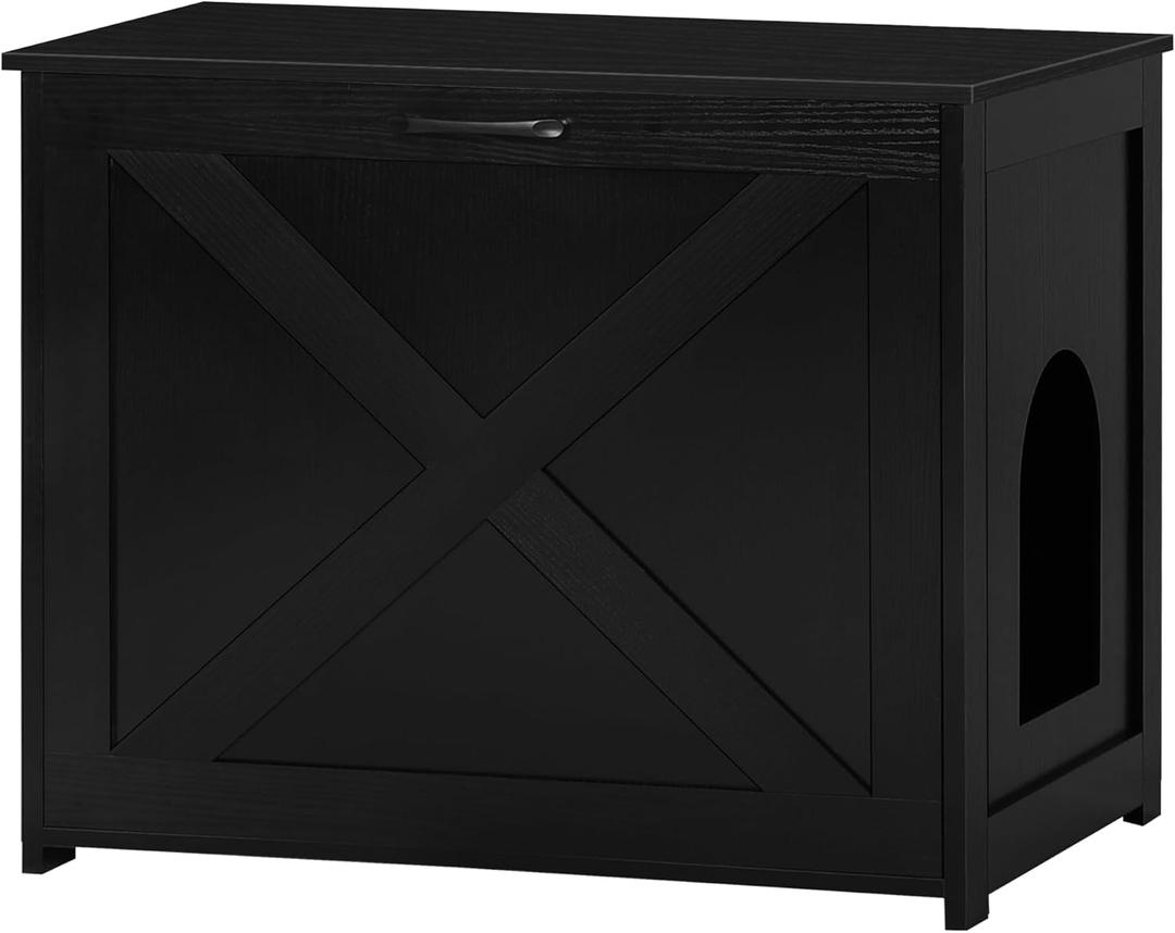 Dwanton Cat Litter Box Furniture Hidden, Cat Litter Box Enclosure, Reversible Entrance Can Be on Left or Right Side, Indoor Cabinet, Wooden Washroom, End Table, Nightstand, Black, 27.6" L