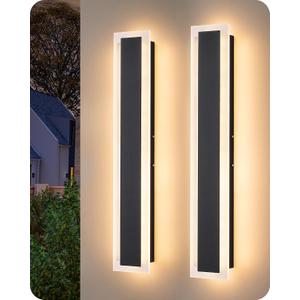 EDISHINE Upgraded 2 Pack 23.6" LED Outdoor Wall Light, Linear Modern Outdoor Sconce Lights, Adjustable Brightness & Color Temperature, IP65 Waterproof, Long Exterior Lighting Fixtures for Garage