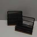 Wooden Desk Mail Organizer, Desktop File Organizer Metal Mesh with 3 Vertical Upright Compartments, Mail Sorter Letter Organizer Rack for Letters, Postcards, Brochures, Mail Holder (2 Pack Black)