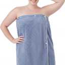 Towel Wrap for Women Plus Size (XL-2XL) with Hair Towel Wrap, Microfiber Bath Wrap Soft & Comfortable Absorb Water Body Wrap Oversized Button Design, Blue