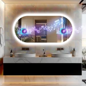 LUVODI Smart LED Bathroom Mirror: 48x24 Large Wall Mounted Oval Vanity Mirror with Bluetooth Speaker and Time Temperature Display - Dimmable Lighted Makeup Mirror with Front&Back Lit Memory Function