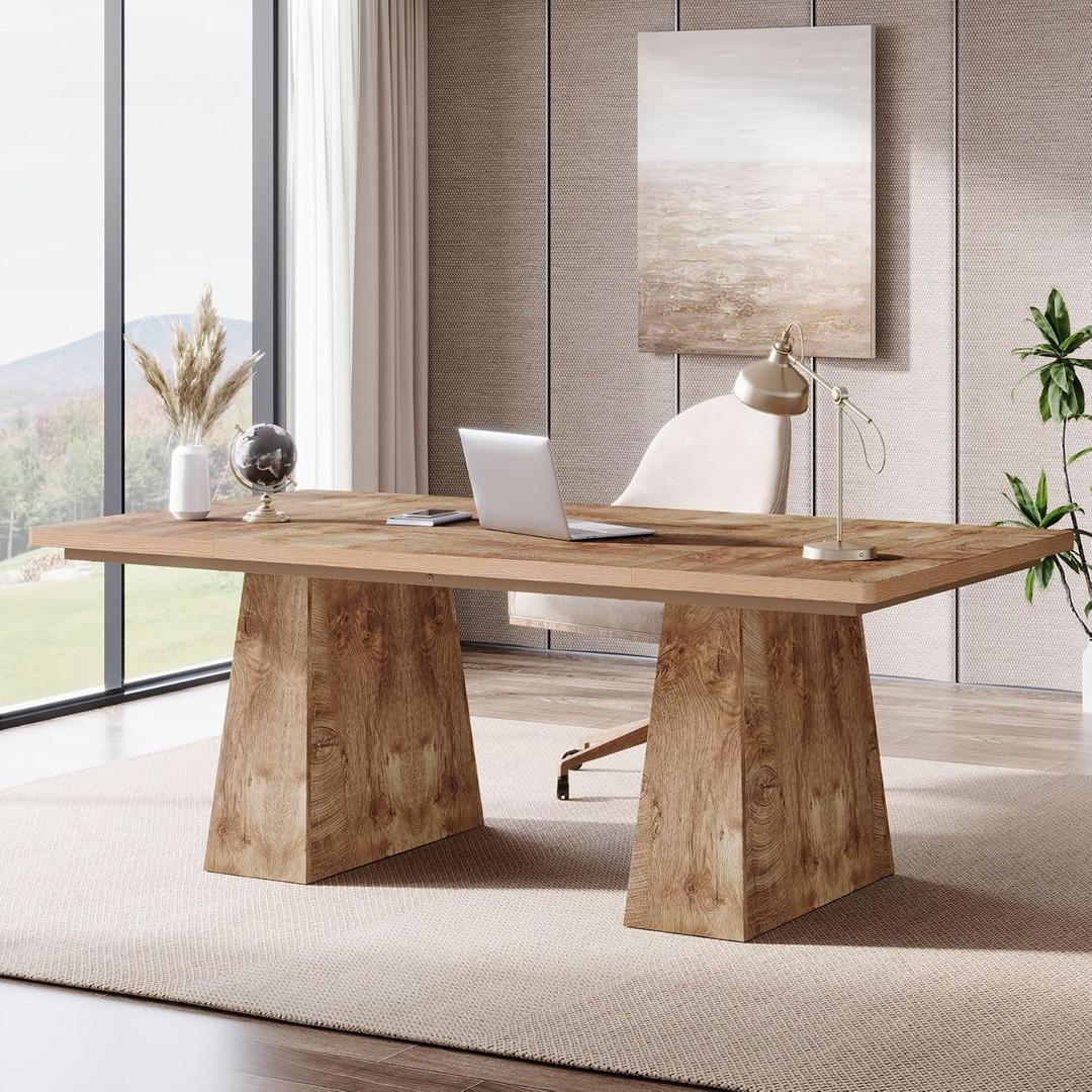 Tribesigns 63-Inch Executive Desk, Large Office Computer Desk with Double Pedestal, Modern Simple Workstations Writing Table Conference Table Business Furniture for Home Office, Natural, 63" W x 31.1" D x 29.5" H