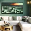 VAYIMDH Ocean Wave Wall Art, Green Sunset Seascape Canvas for Living Room Decor 29"x58"