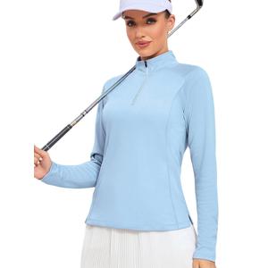 Frevontica Women's Quarter Zip Pullover Lightweight Golf Shirt Long Sleeve (Blue, M)