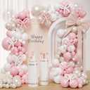 Pink Bow Balloons Arch Kit 147Pcs Coquette Birthday Decorations Pink and White balloon with Double-Stuffed Pearl White Sand Long BOBO Balloon for Girls Baby Shower Coquette Birthday Party Decorations