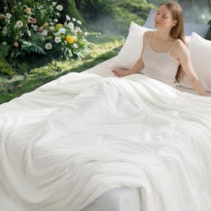 Bedsure SleepEase Cooling Comforter King Size for Summer, 3 Pieces White Seersucker Cooling Comforters for Hot Sleepers, Double-Sided Cool Tech Bedding Set with 1 Breathable Comforter, 2 Pillowcases