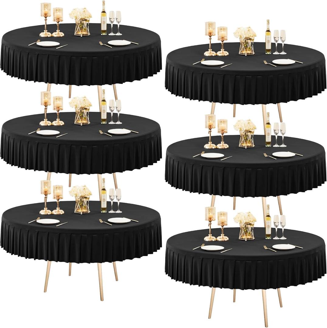 6 Pack  Round Spandex Tablecloth for 72 inch Table, Wrinkle Free Stretchy 120inch Fitted 6FT Round Table Cloths Cover with Skirt for Wedding Birthday Party Dining Banquet Events
