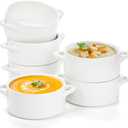 SOUJOY 6 Pack French Onion Soup Bowls, 22Oz Porcelain Serving Soup Bowls with Handles, Oven Safe Crocks for Soup, Cereal, Chill, Pot Pie, Beef Stew