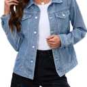 Bosmeer Women's Casual Jean Jacket Fitted Button Down Cropped Denim Jacket Long Sleeve Stretch Jean Coat with Pockets (Blue, L)