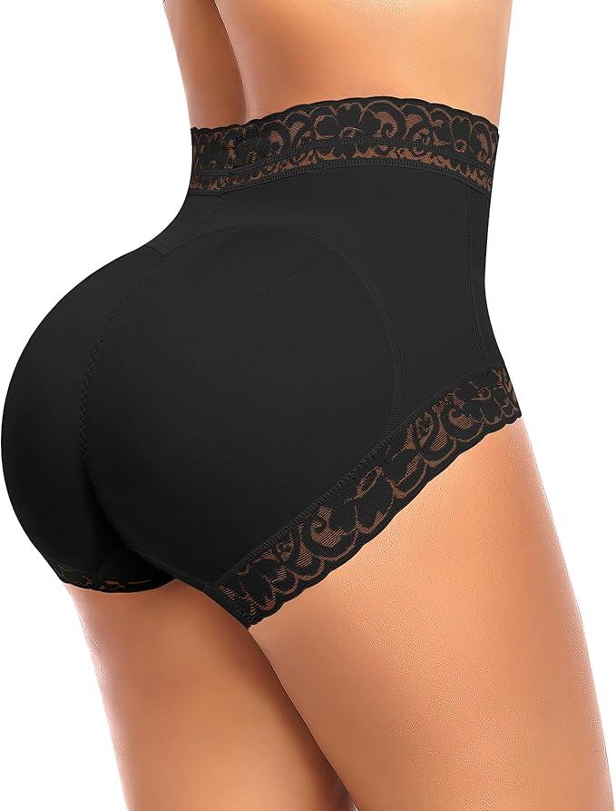 DERCA Butt Enhancer Hip Pads Lace Padded Boyshorts (Small, #B0114 Black-cp02)