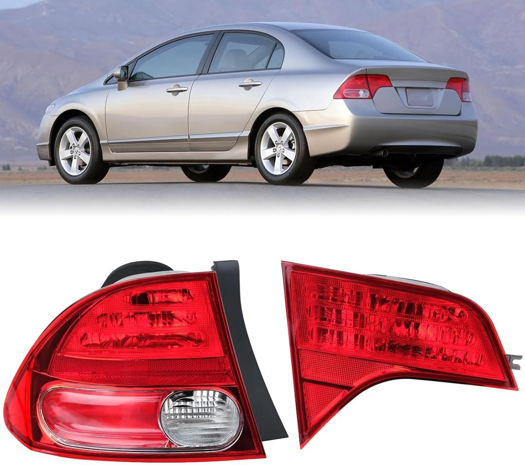 Outer Inner Tail Lights set Compatible with Honda Civic 2006 2007 2008, Left Brake Turn Signal Taillight, Driver Side Taillamp Replacement