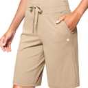 SANTINY Women's Bermuda Long Shorts with Pockets Drawstring High Waisted Athletic Knee Length Shorts for Women Workout (Beige, XXL)
