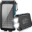 Solar-Charger-Power-Bank-49800mAh Portable Solar Phone Charger with LED Flashlight/15W Fast Charge USB C Waterproof External Backup Battery Pack for All Cell Phones & Electronic Devices (Blue)