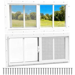 NeatiEase 2 Pack Sliding Windows, 12"x24" Shed Windows with Tempered Glass and Removable Fiberglass Screen for Chicken Coop, Shed, Basement, Playhouse, Household, Garage, Barns (White)