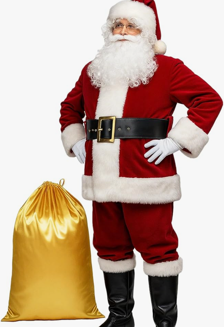 Potalay Men's Deluxe Santa Suit 11pc. Christmas Adult Santa Claus Costume